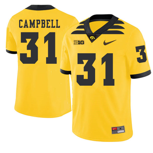 2019 Men #31 Jack Campbell Iowa Hawkeyes College Football Alternate Jerseys Sale-Gold - Click Image to Close
